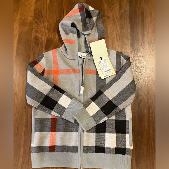 NEW!  Burberry Check Knit Zip-Up Hoodie 6Y - Picture 3 of 11